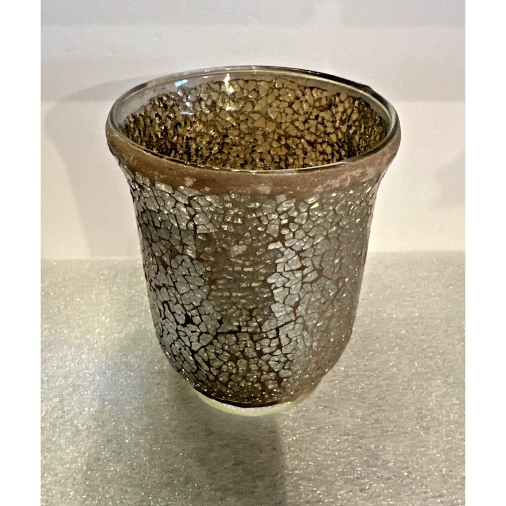 Pier 1 Gold Mosaic Glass Tile Hurricane Candle Holder For Tea Light Votive 5.75"